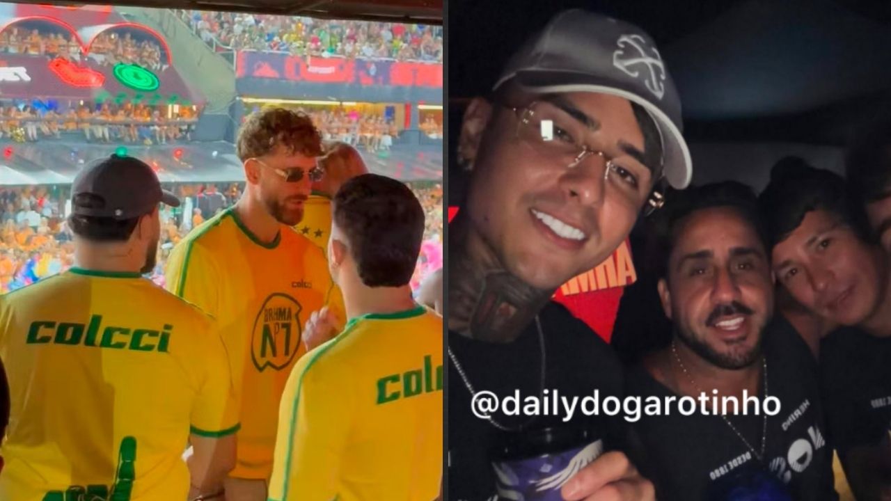 Jogadores do Flamengo curtem a Sapucaí após vitória contra o Botafogo