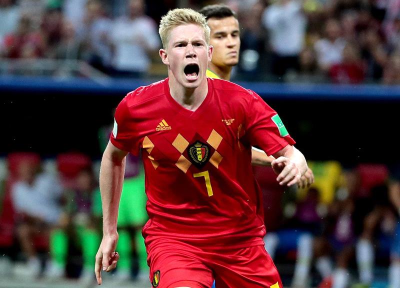 Kevin De Bruyne comemora segundo gol da Bélgica contra o Brasil