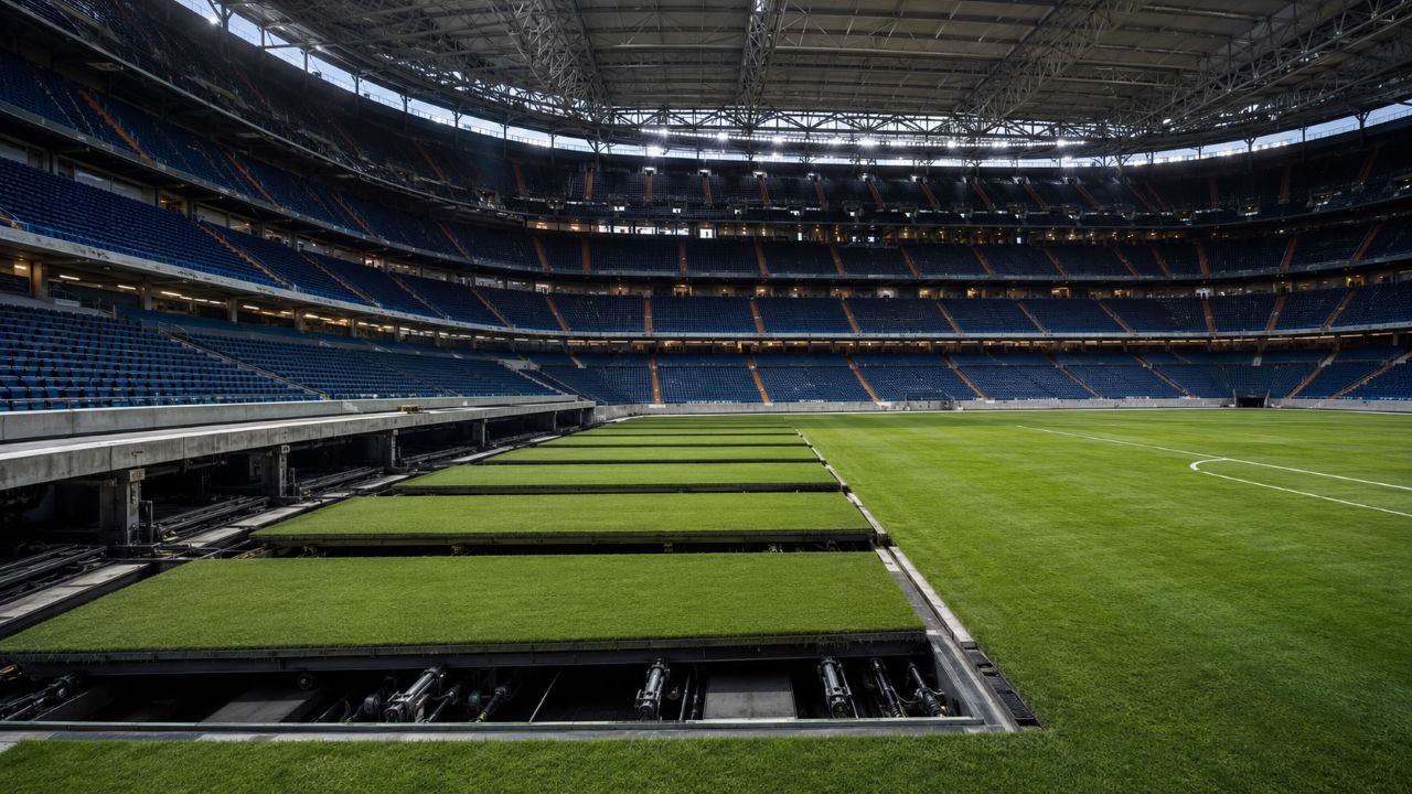 O gramado do Bernabéu desaparece em uma estrutura subterrânea criada para protegê-lo